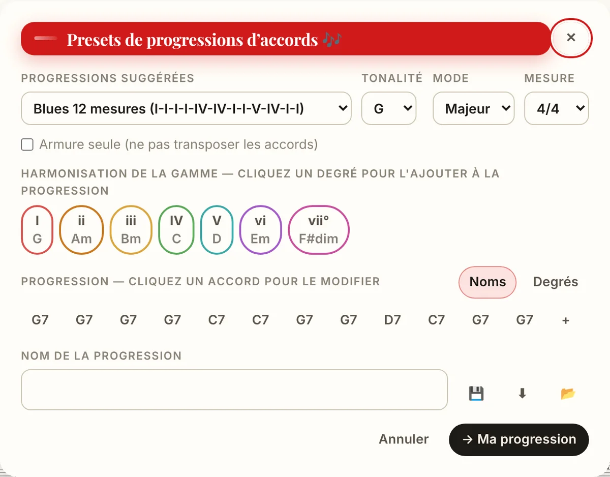 La fenêtre des progressions d'accords